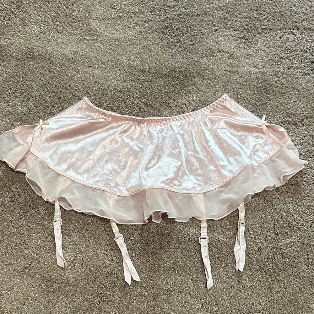 Elegant Pink Satin Skirt with Garters
